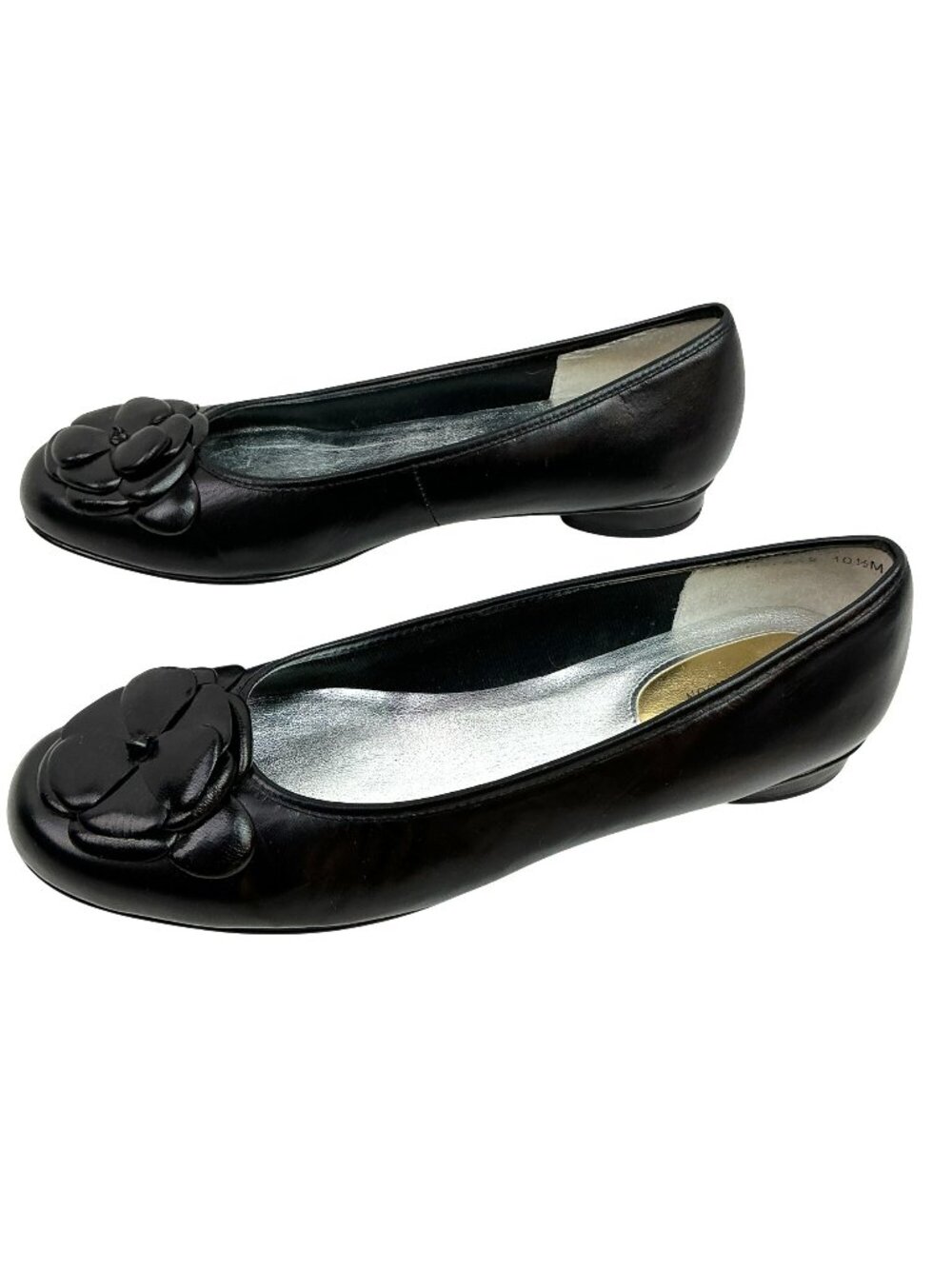 New Ros Hommerson Leather Flower Appliqué Toe Ballet Flats Womens 10.5M